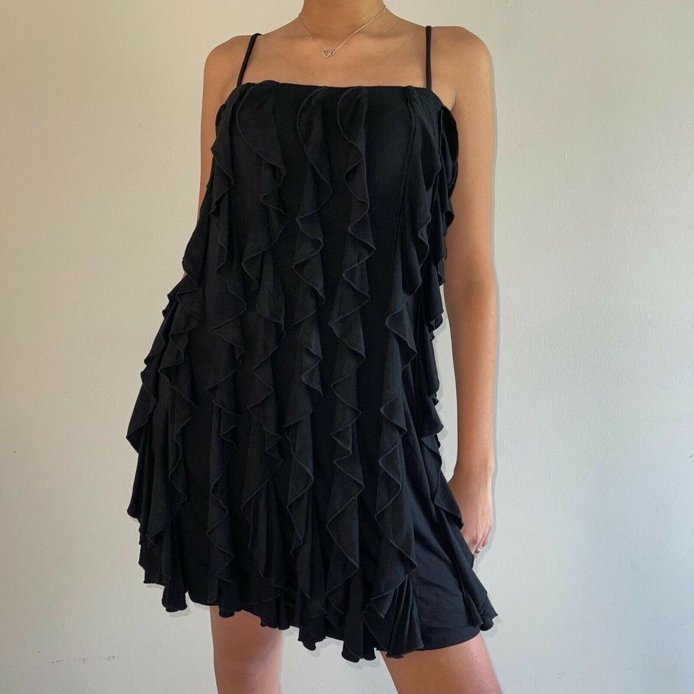 Premonition Ruffle Mini Dress L Jersey Knit Sleeveless Party Adjustable Straps